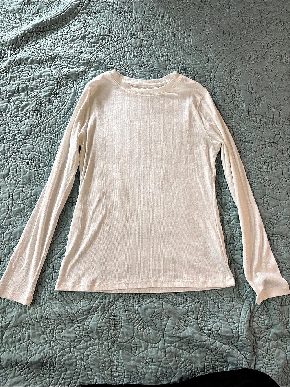a new day Women's Ribbed Long Sleeve Crewneck T-Shirt White